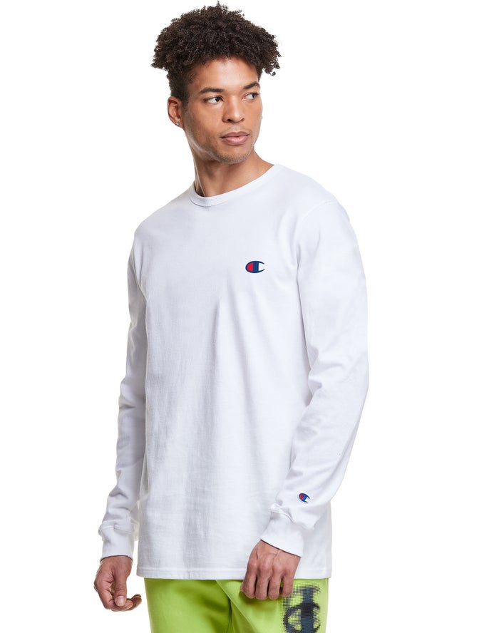 Champion Heritage Long-Sleeve Embroidered C Logo - Miesten Valkoinen T-Paita - Suomi 4807192-NS